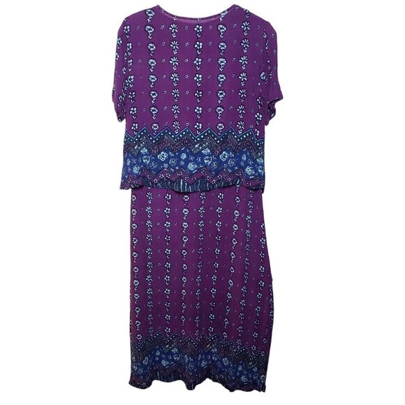 La Cera Floral Midi Dress Purple Rayon Shift Boho Short Sleeve Womens Medium - Picture 7 of 10